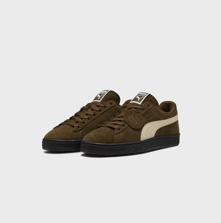 PUMA Olive Brown & Cream Low-Top Sneakers with Black Sole