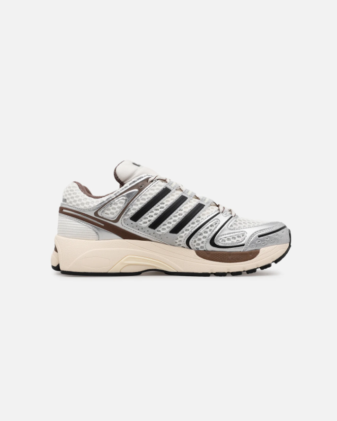 adidas Mesh Sneakers – White & Silver with Brown Accents