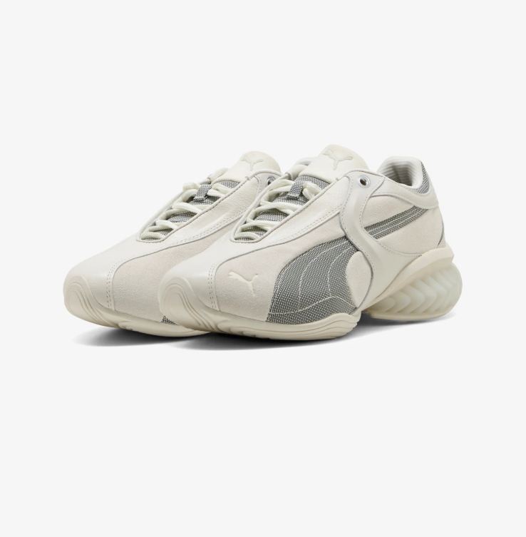 PUMA Mesh Sneakers – Cream & Gray with Sculpted Heel