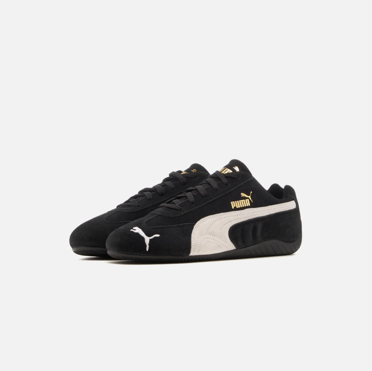 PUMA Slim Low-Top Sneakers – Black & Cream with Gold Accents