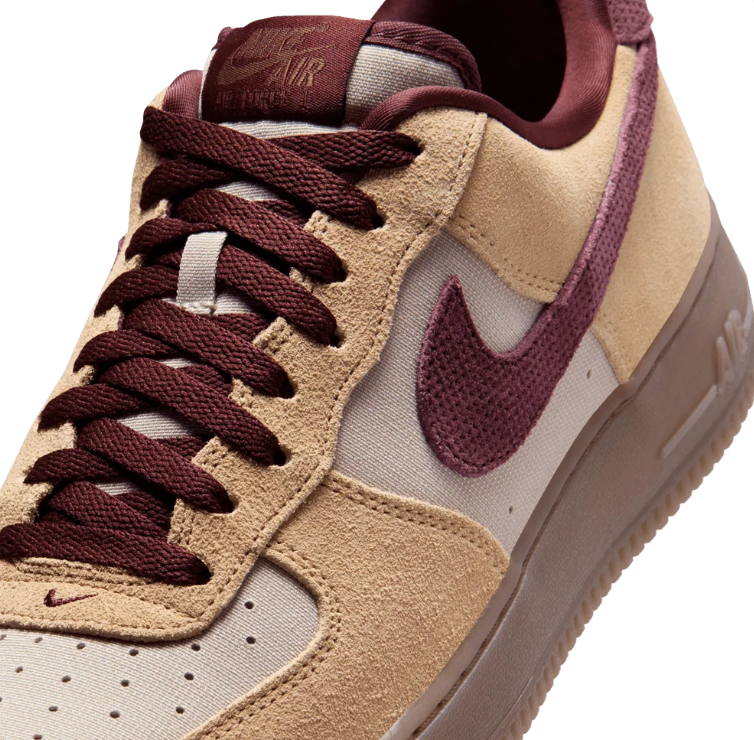 Nike Air Force 1 Low Sneakers – Tan & Burgundy