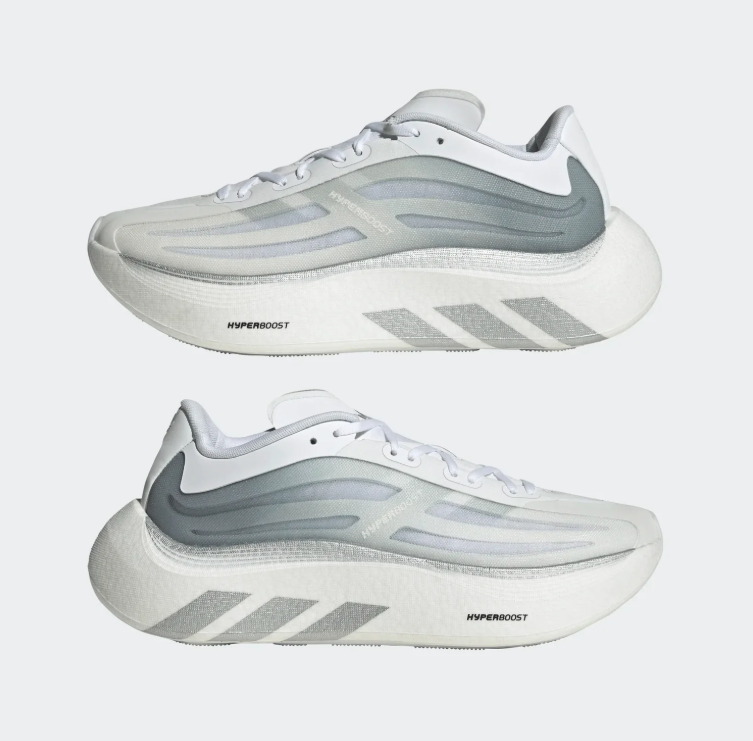 adidas Hyperboost Sneakers – White & Gray with Sculpted Sole