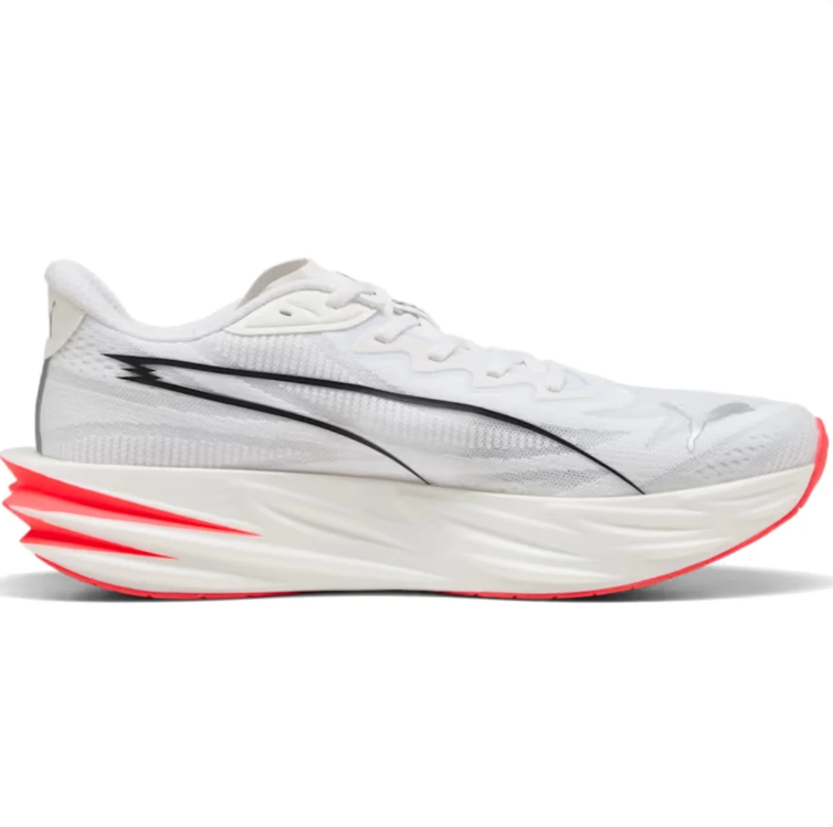 PUMA White & Coral Red Lace-Up Sneakers with Black Detailing