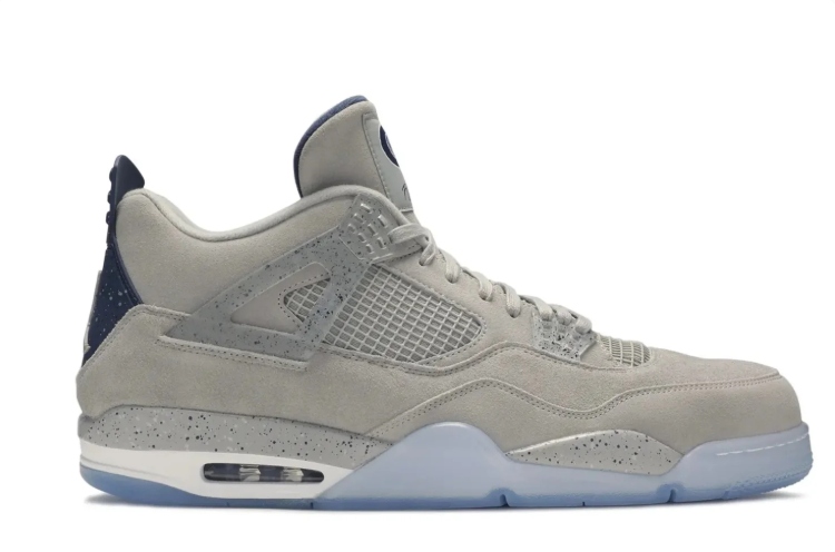 Air Jordan 4 Sneakers – Light Gray with Speckled Accents & Icy Blue Sole
