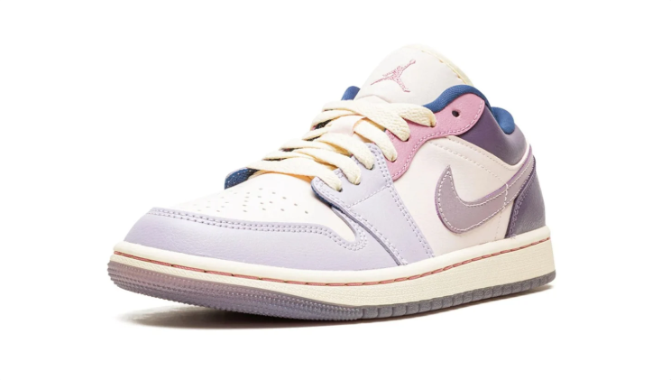 Air Jordan 1 Low Sneakers – Cream & Lavender with Pink and Blue Accents