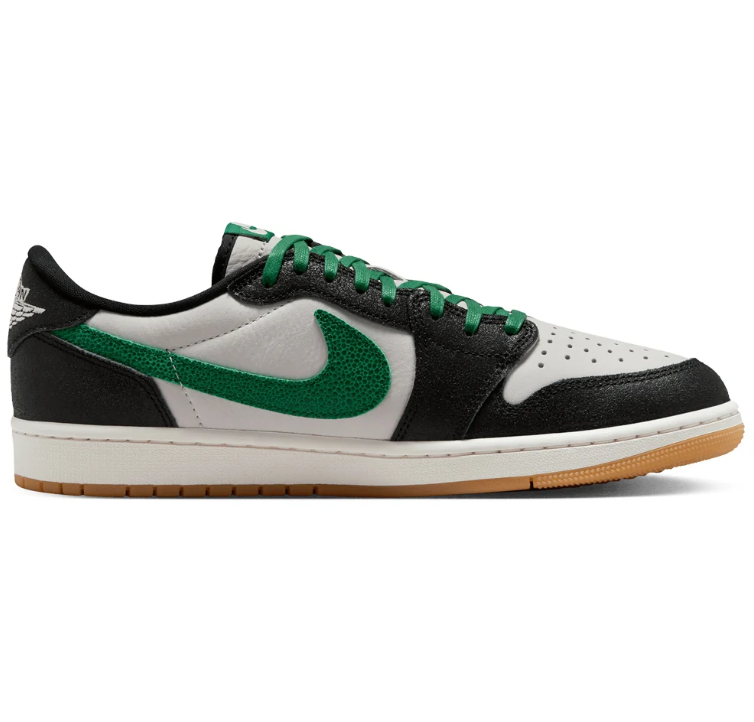 Air Jordan Low-Top Sneakers – Black, White & Green with Gum Sole
