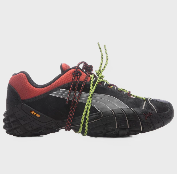 PUMA Low-Top Sneakers – Black & Silver with Red Collar and Neon Laces