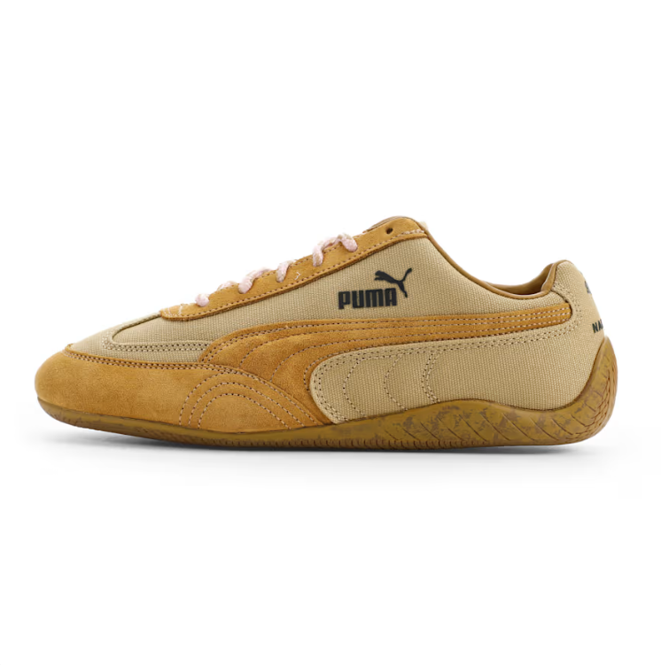PUMA Slim Low-Top Sneakers – Beige & Ochre with Pink Laces