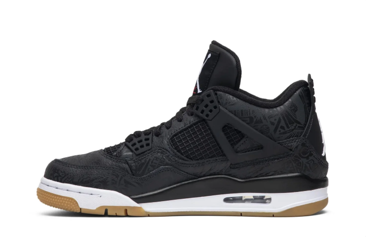 Air Jordan 4 Sneakers – Black with Tonal Pattern & Gum Sole
