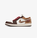 Air Jordan 1 Low Sneakers – Brown & Cream with Camouflage Accents and Red Laces