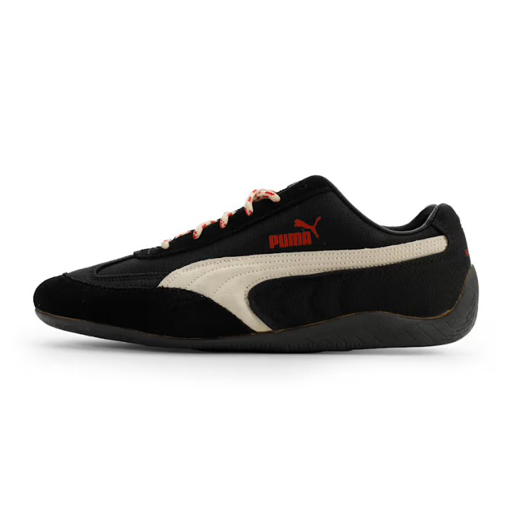 PUMA Slim Low-Top Sneakers – Black & Cream with Red Accents