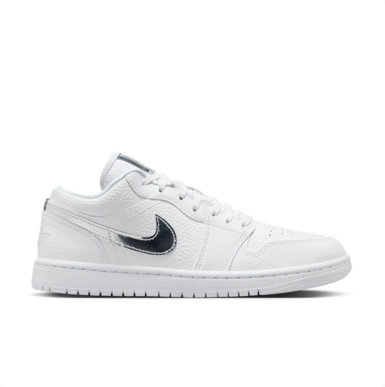Air Jordan 1 Low Sneakers – White with Metallic-Look Silver Accents