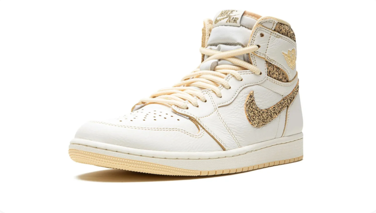 Air Jordan 1 High Sneakers – Cream & Gold with Glitter-Look Accents