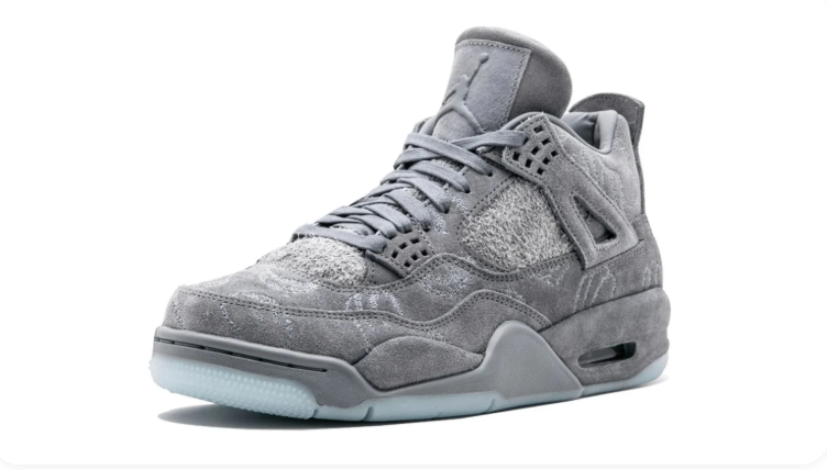 Air Jordan 4 Sneakers – Gray with Textured Pattern & Icy Blue Sole