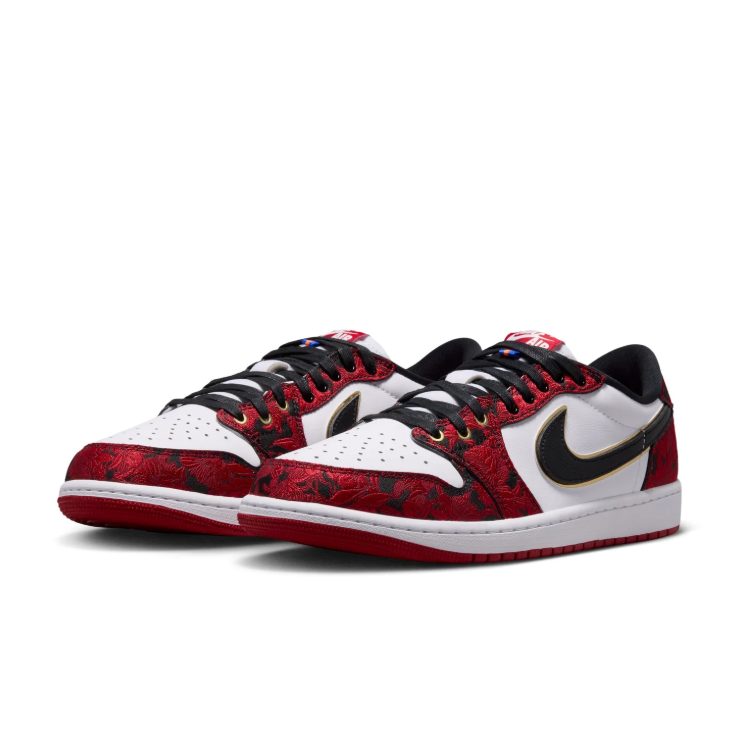 Air Jordan Low-Top Sneakers – Red Graphic Print, White & Black