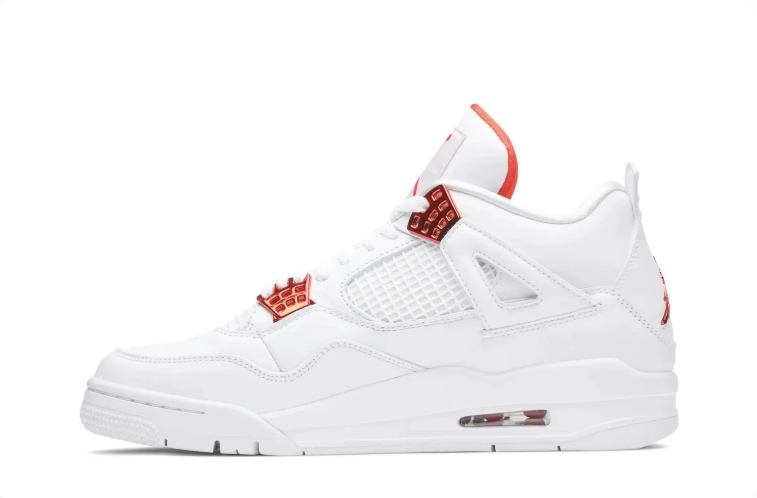 Air Jordan 4 Sneakers – White with Metallic Red Accents