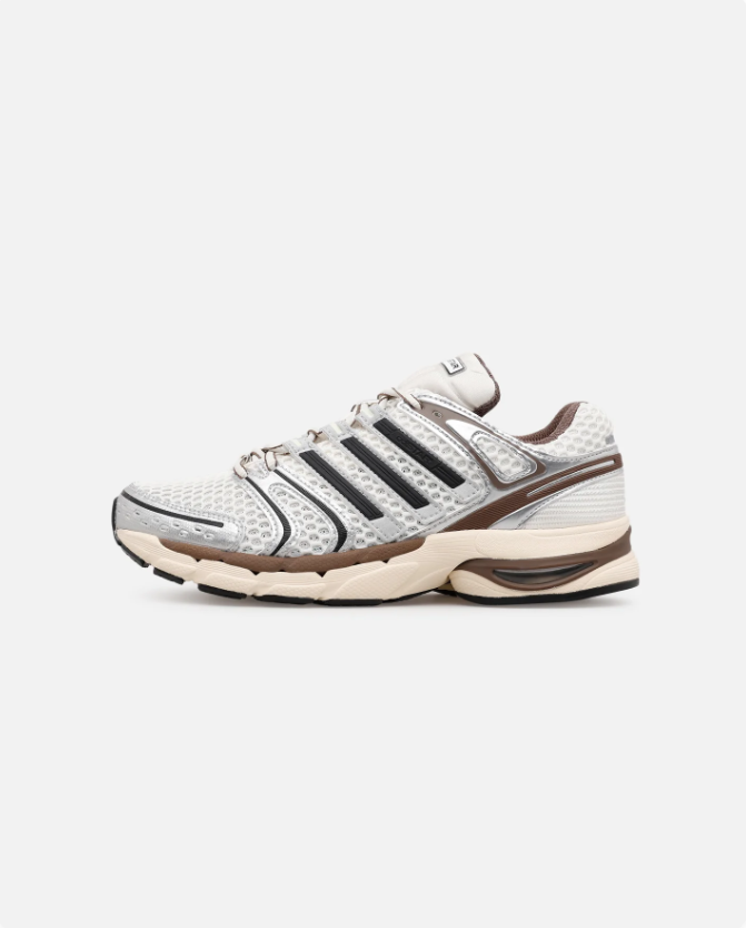adidas Mesh Sneakers – White & Silver with Brown Accents