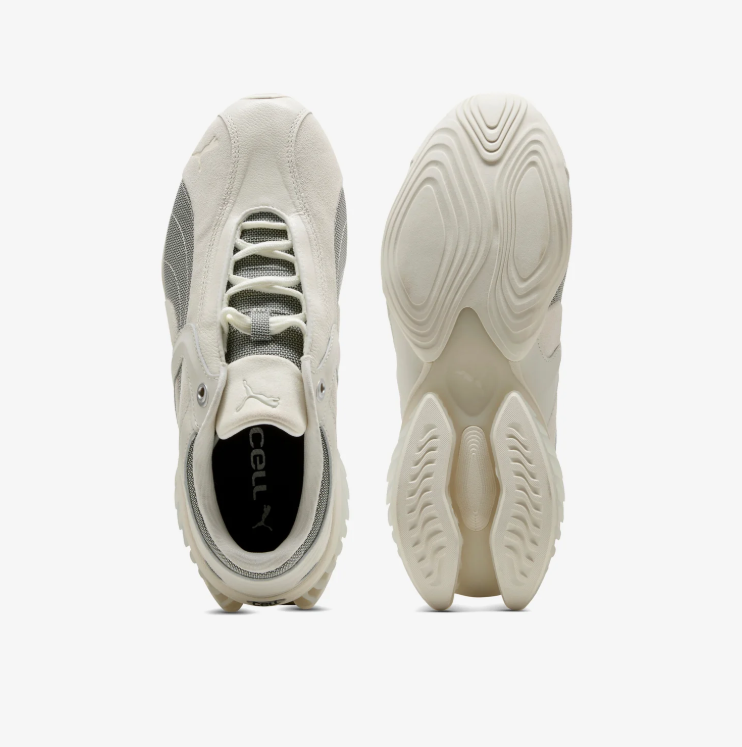 PUMA Mesh Sneakers – Cream & Gray with Sculpted Heel