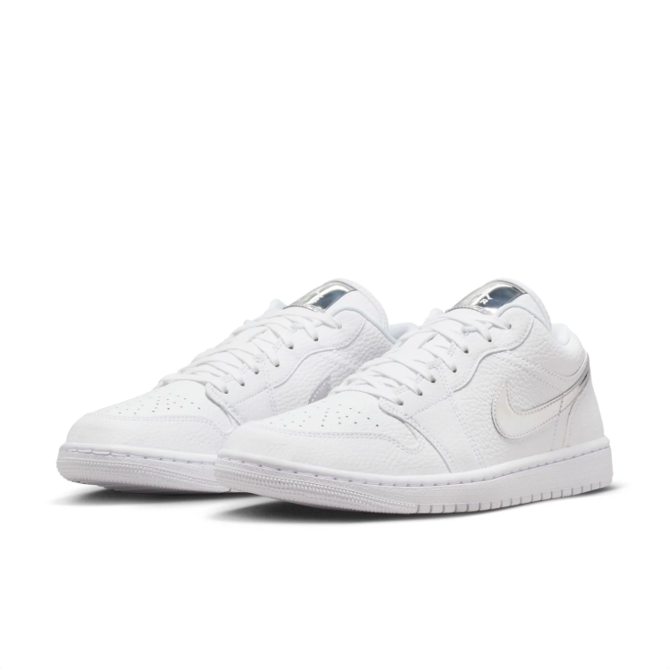 Air Jordan 1 Low Sneakers – White with Metallic-Look Silver Accents