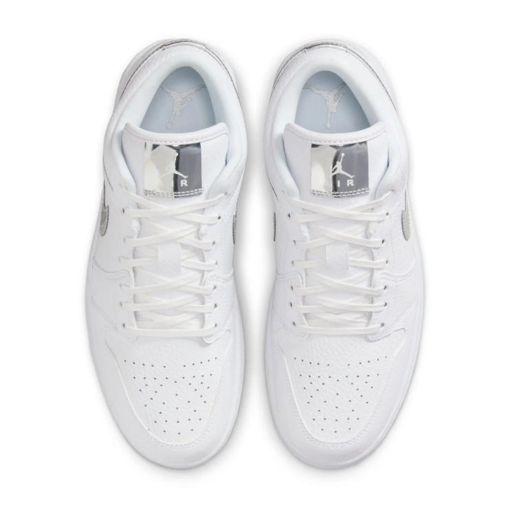 Air Jordan 1 Low Sneakers – White with Metallic-Look Silver Accents