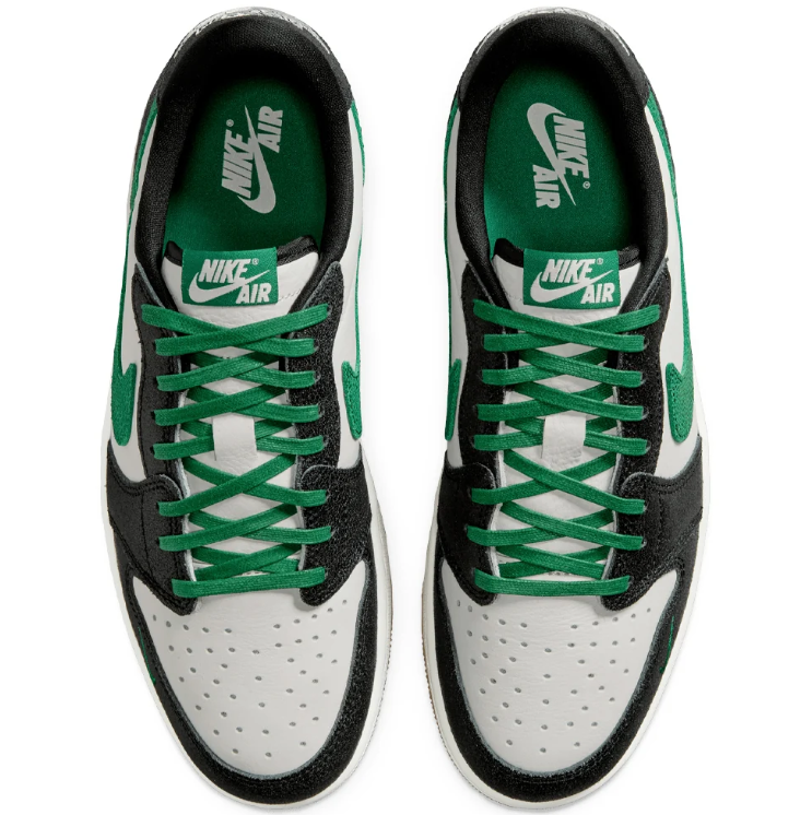 Air Jordan Low-Top Sneakers – Black, White & Green with Gum Sole