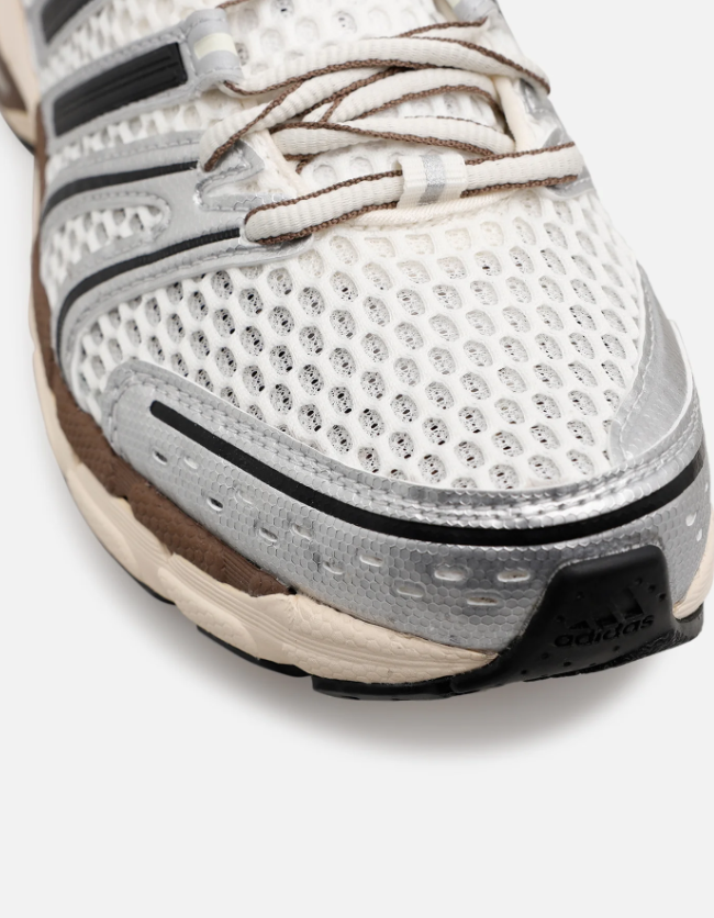 adidas Mesh Sneakers – White & Silver with Brown Accents