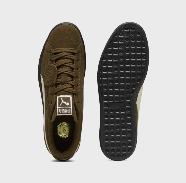 PUMA Olive Brown & Cream Low-Top Sneakers with Black Sole
