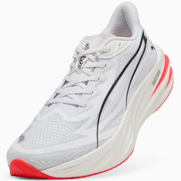 PUMA White & Coral Red Lace-Up Sneakers with Black Detailing