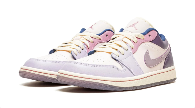 Air Jordan 1 Low Sneakers – Cream & Lavender with Pink and Blue Accents