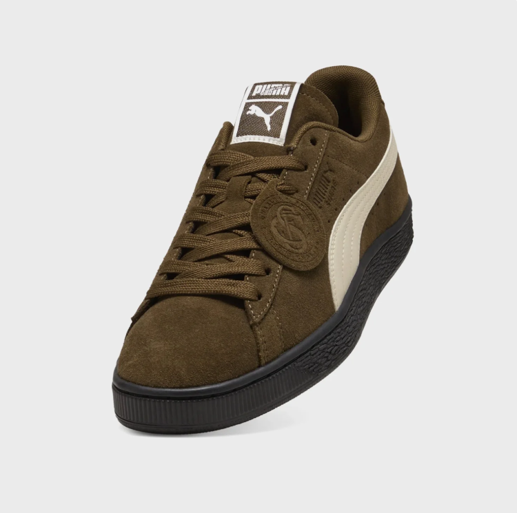 PUMA Olive Brown & Cream Low-Top Sneakers with Black Sole