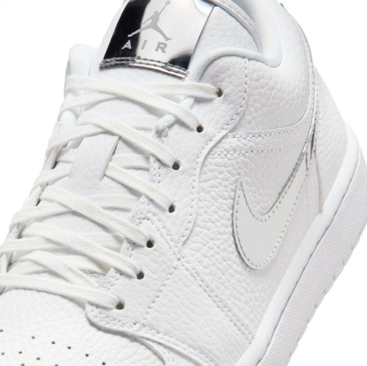 Air Jordan 1 Low Sneakers – White with Metallic-Look Silver Accents