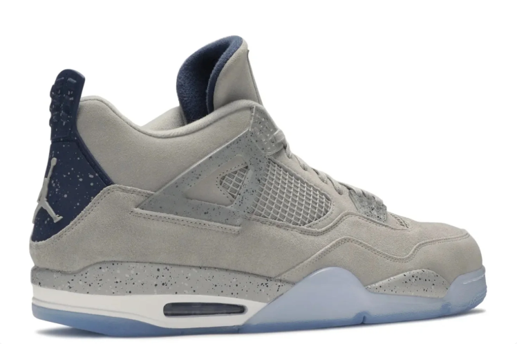 Air Jordan 4 Sneakers – Light Gray with Speckled Accents & Icy Blue Sole