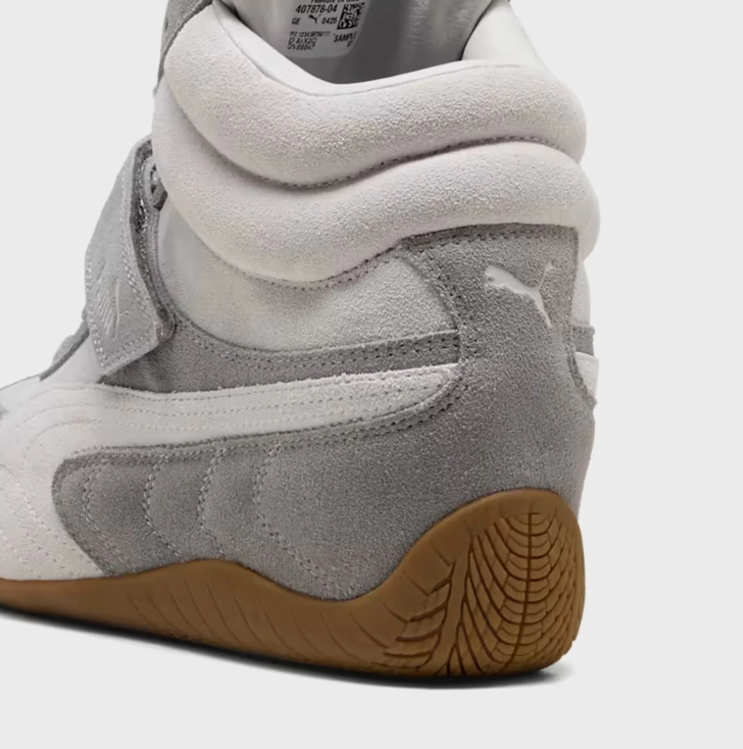 PUMA Grey & White High-Top Strap Sneakers with Gum-Colored Sole