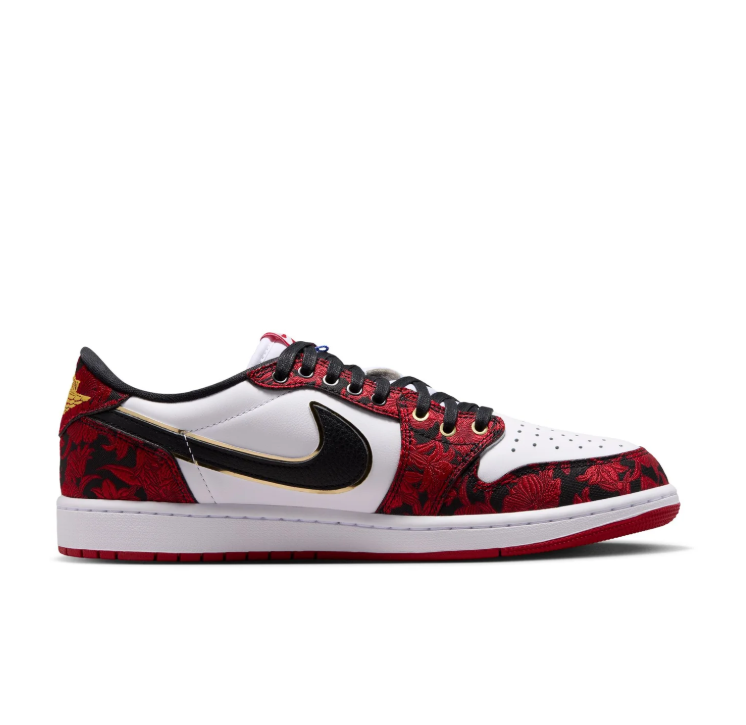 Air Jordan Low-Top Sneakers – Red Graphic Print, White & Black