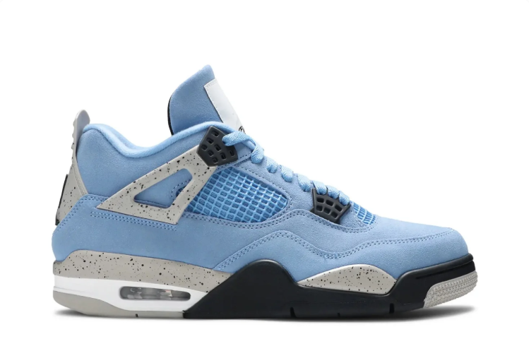 Air Jordan 4 Sneakers – Light Blue with Speckled Gray Accents