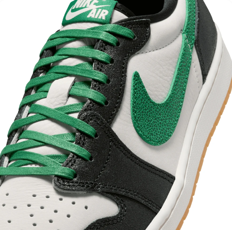 Air Jordan Low-Top Sneakers – Black, White & Green with Gum Sole