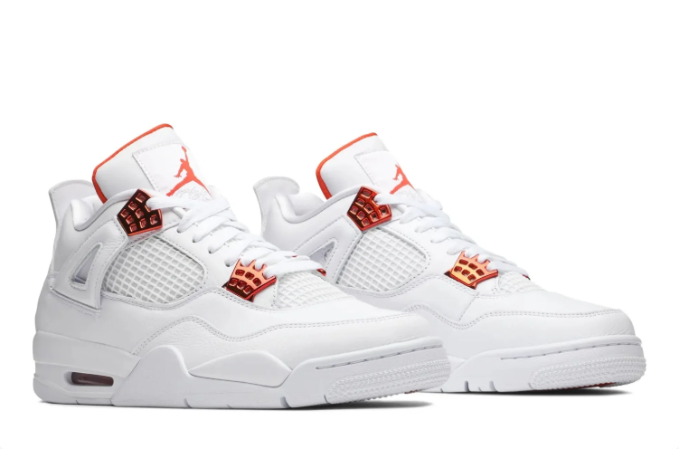 Air Jordan 4 Sneakers – White with Metallic Red Accents
