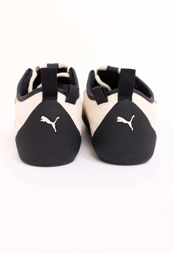 PUMA Slim Low-Top Sneakers – Cream & Textured Brown with Black Heel