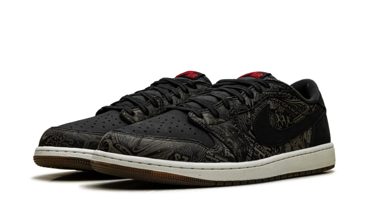 Air Jordan Low-Top Sneakers – Black & Dark Olive Graphic Print