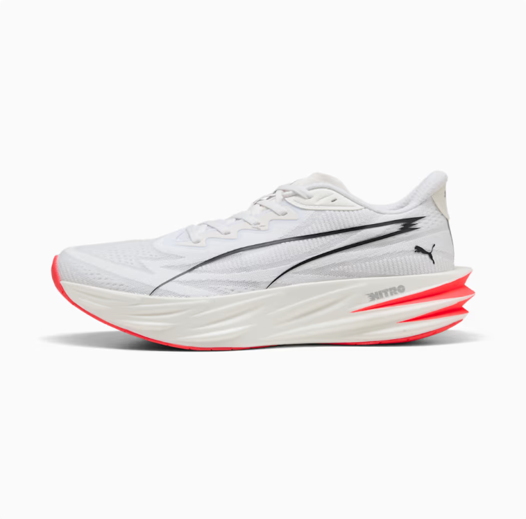 PUMA White & Coral Red Lace-Up Sneakers with Black Detailing