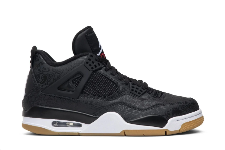 Air Jordan 4 Sneakers – Black with Tonal Pattern & Gum Sole
