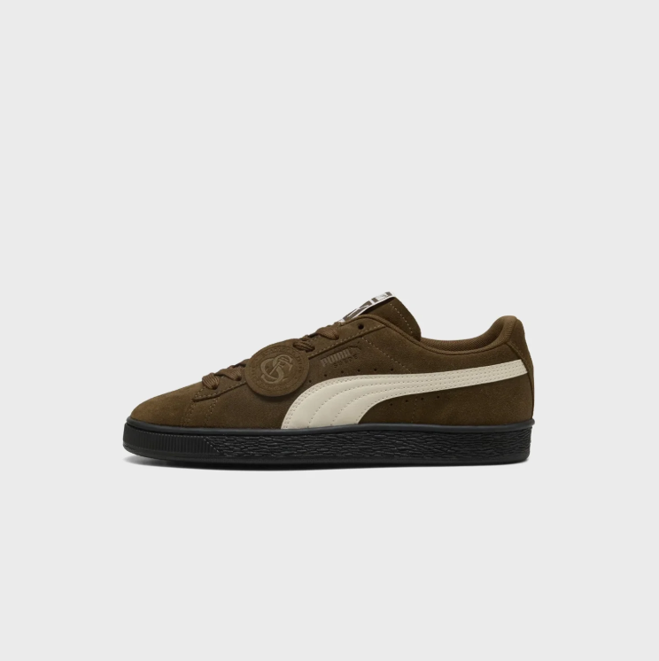 PUMA Olive Brown & Cream Low-Top Sneakers with Black Sole