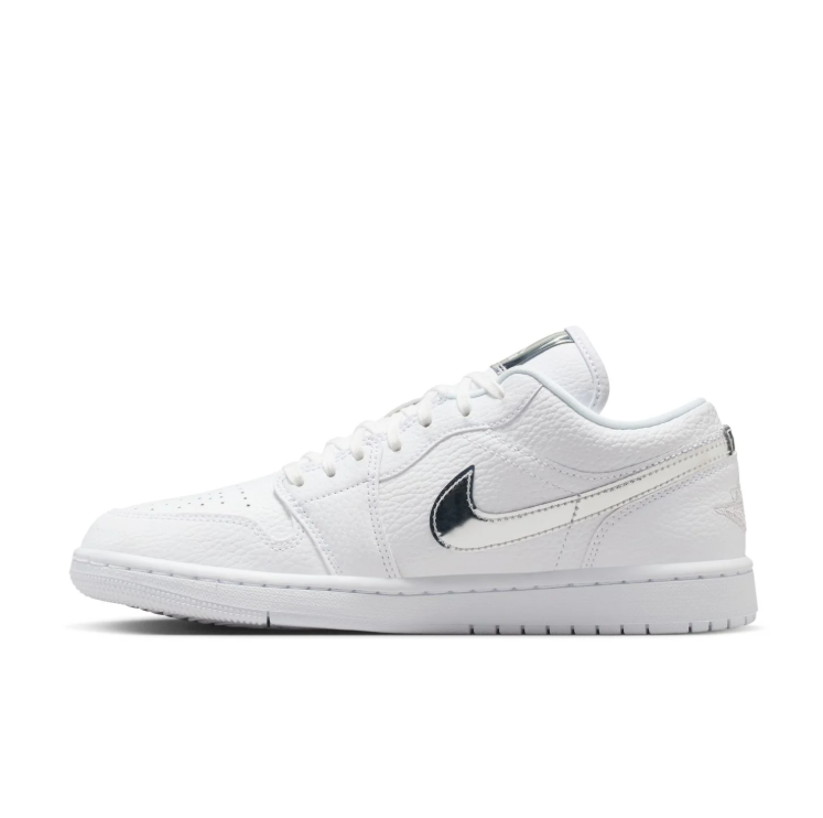 Air Jordan 1 Low Sneakers – White with Metallic-Look Silver Accents