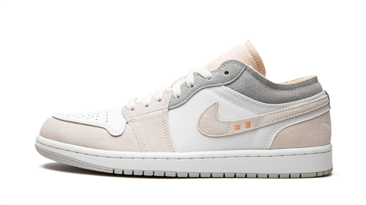 Air Jordan 1 Low Sneakers – White, Cream & Gray with Orange Accents