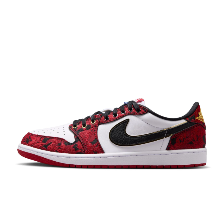 Air Jordan Low-Top Sneakers – Red Graphic Print, White & Black