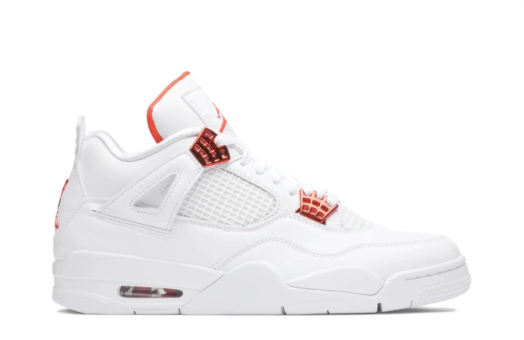 Air Jordan 4 Sneakers – White with Metallic Red Accents