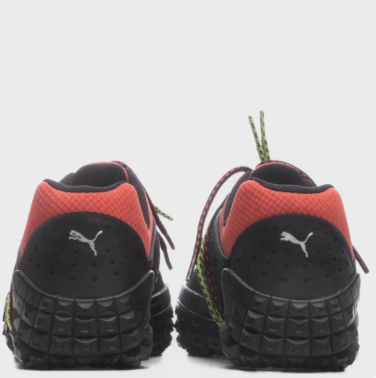 PUMA Low-Top Sneakers – Black & Silver with Red Collar and Neon Laces