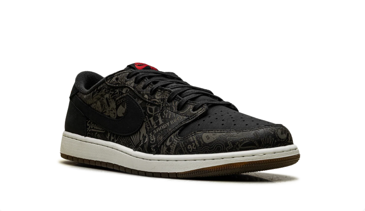 Air Jordan Low-Top Sneakers – Black & Dark Olive Graphic Print