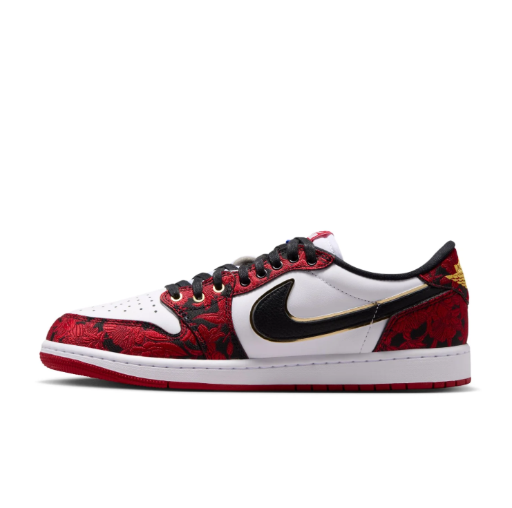 Air Jordan Low-Top Sneakers – Red Graphic Print, White & Black