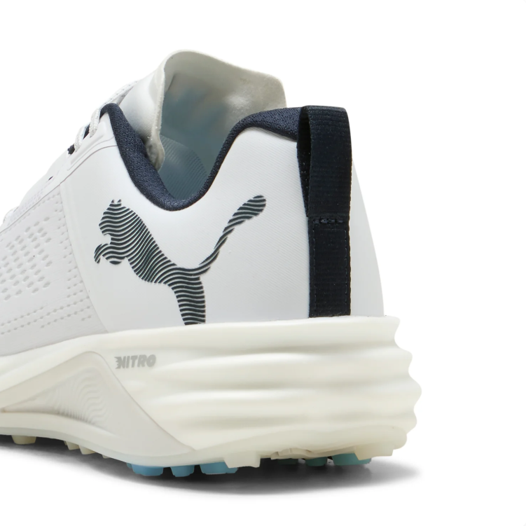PUMA White Lace-Up Shoes with Dark Accents & Blue Studded Outsole